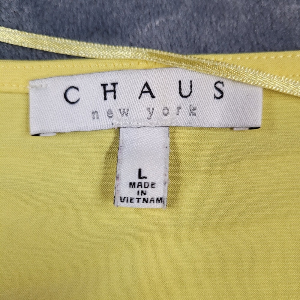 CHAUS NEW YORK Yellow Cowl Neck Sleeveless Top, Ruched Sides Women's Size L - Picture 2 of 6